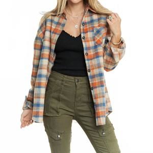 NEW MADELYN plaid long sleeves flannel shacket in orange